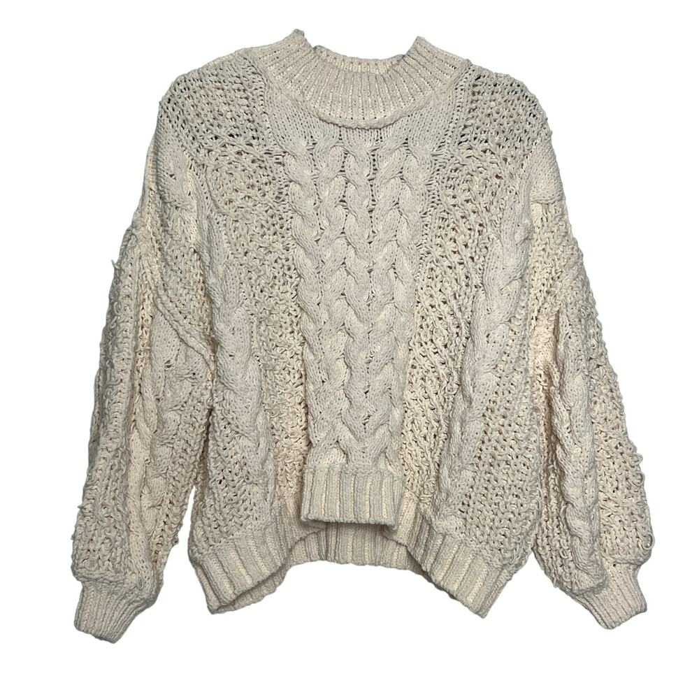 POL Chunky Knit Crew Neck Pullover Sweater Cream Size Small
